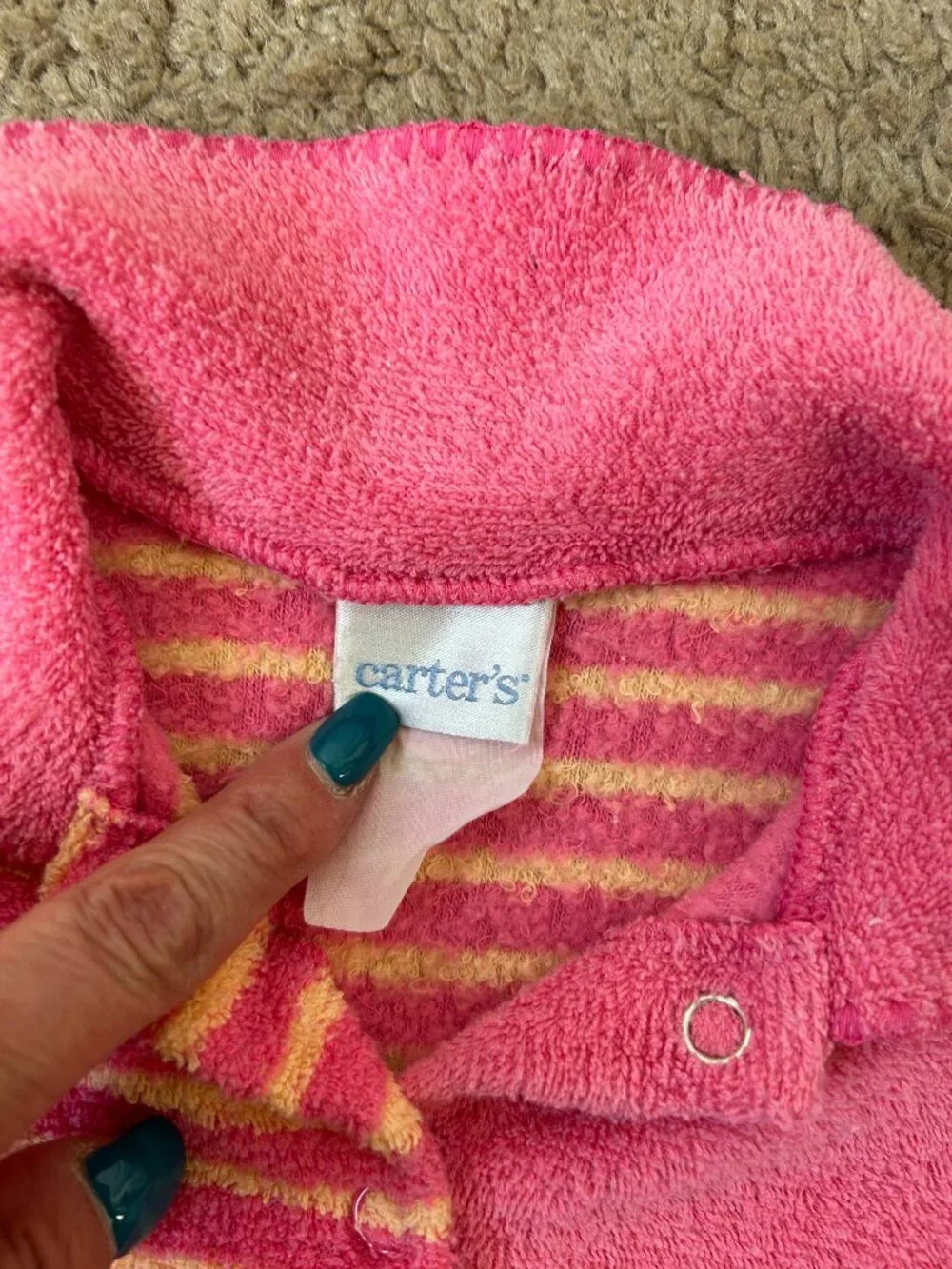 Carters Vintage Terry Footed Sleeper w Kitty Cat 6/9 mos Pink